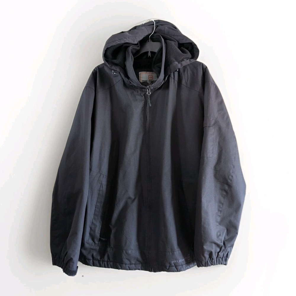 FREE COUNTRY mens Black XXL water wind resistant fleece jacket coat zip hood EUC